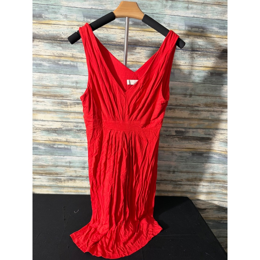 LOFT Dress Small Red Excellent Sleeveless V-Neck Empire‎ Waist Knit Fit & Flare